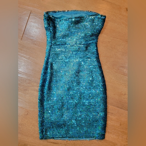 Forever 21 Blue Sparkle Bodycon Mini Dress Size Small - Picture 2 of 5